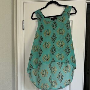 Annabelle Teal and Yellow Patterned Tank Top size small